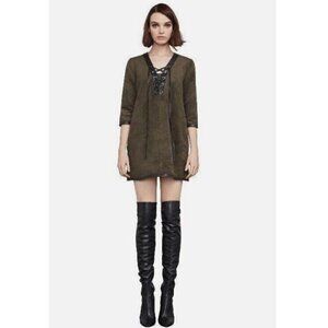 BCBG Maxazria Woman's Sz M Yousra Brown Faux Leather Lace Up Dress